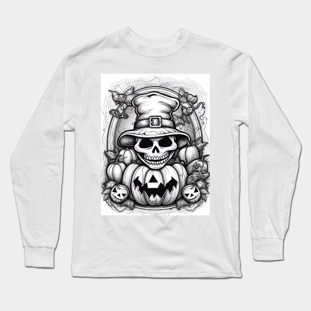 scary witch on white background Long Sleeve T-Shirt by Maverick Media